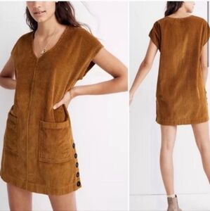Madewell Mustard Yellow Corduroy Button Shift Dress Size Small